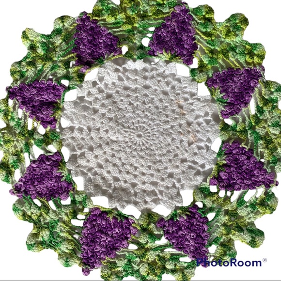 Vintage Crochet Doily w/ Grape Accents - Picture 3 of 9